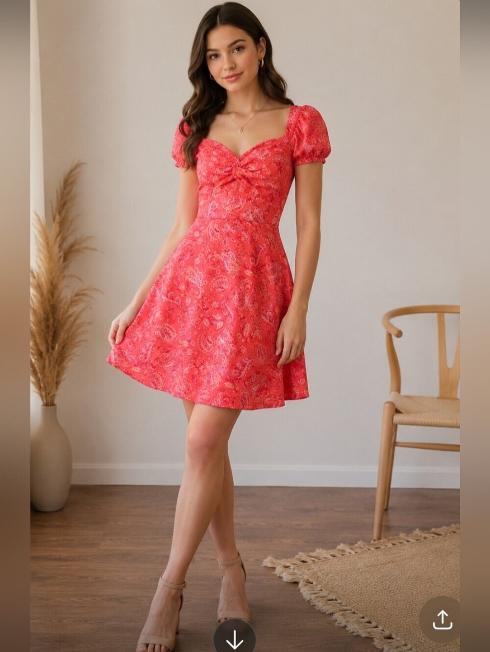Sincerely Jules Coral Paisley Short Sleeve Mini Dress